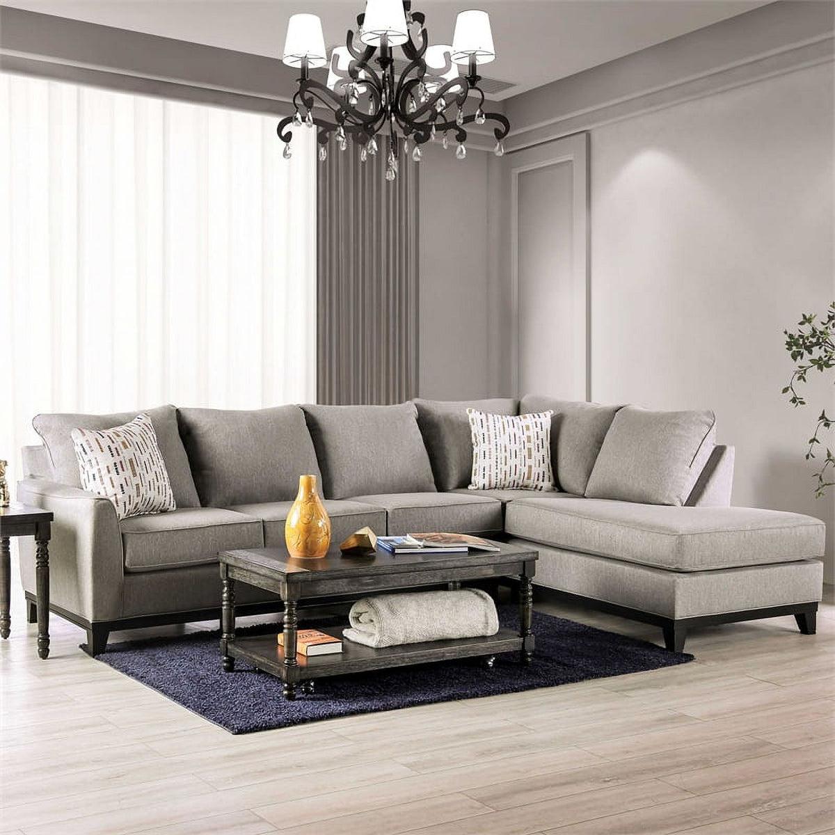 Light Gray Fabric L-Shaped Sectional H8140