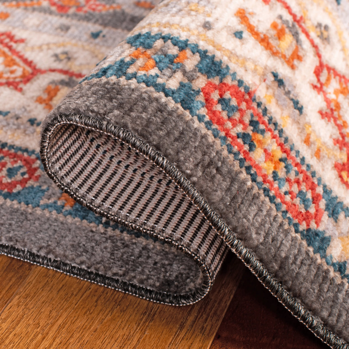 Charcoal/Ivory Floral Bordered Area Rug I8378