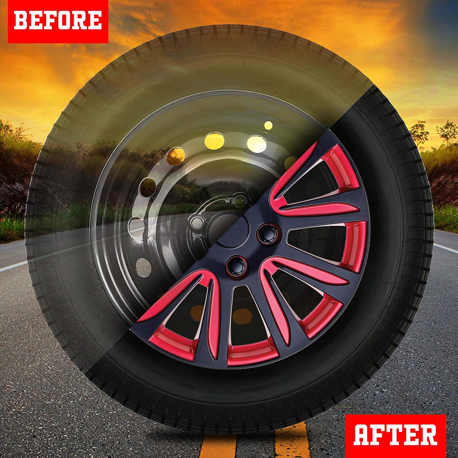 Red Black Set of 4 HubCap P765