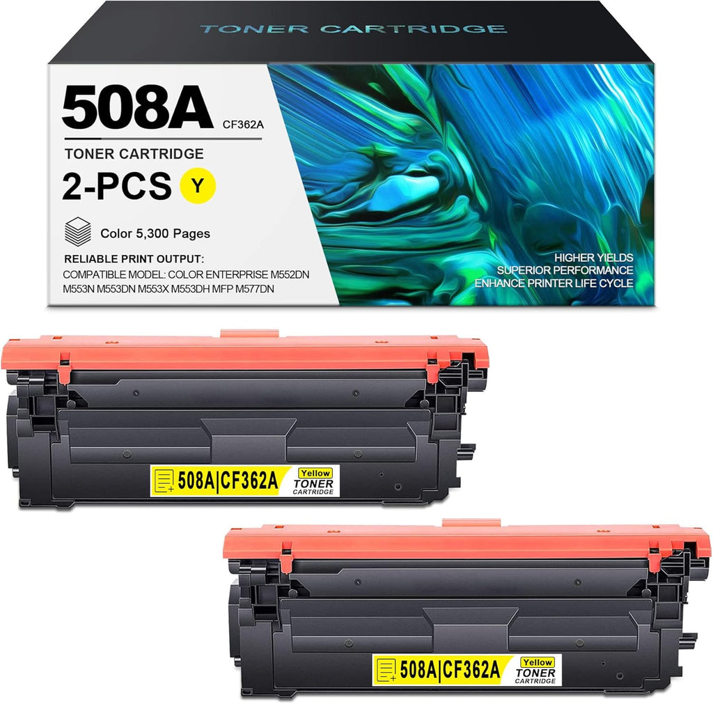 2 Pack Yellow 508A Toner Cartridge for HP CF362A Printer T789