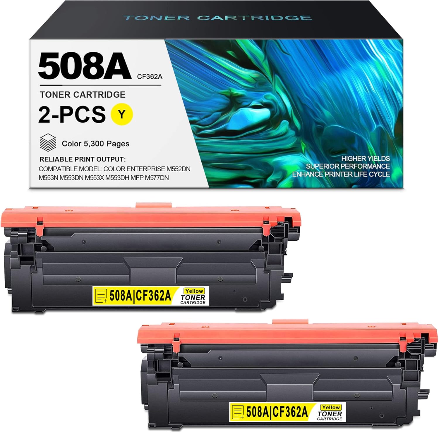 2 Pack Yellow 508A Toner Cartridge for HP CF362A Printer T789