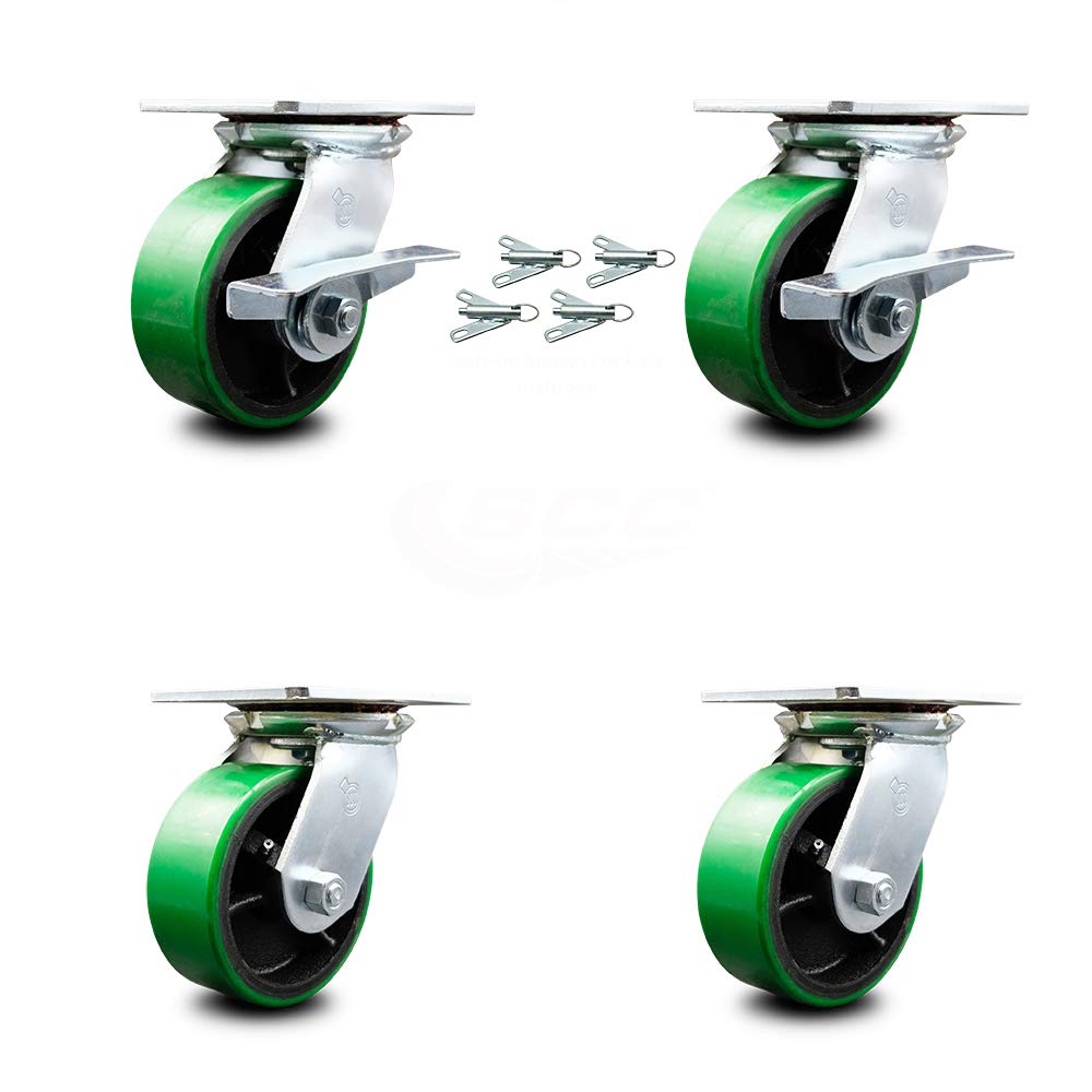 Set of 4 Polyurethane Swivel Casters with Green Wheels B40179
