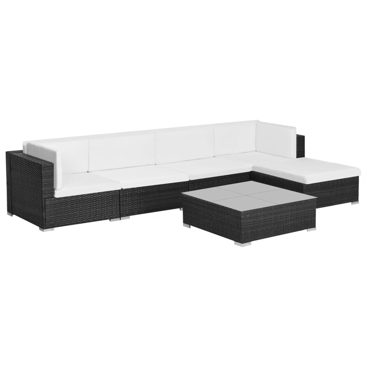 6 Piece White Cushioned Poly Rattan Outdoor Furniture Set S154