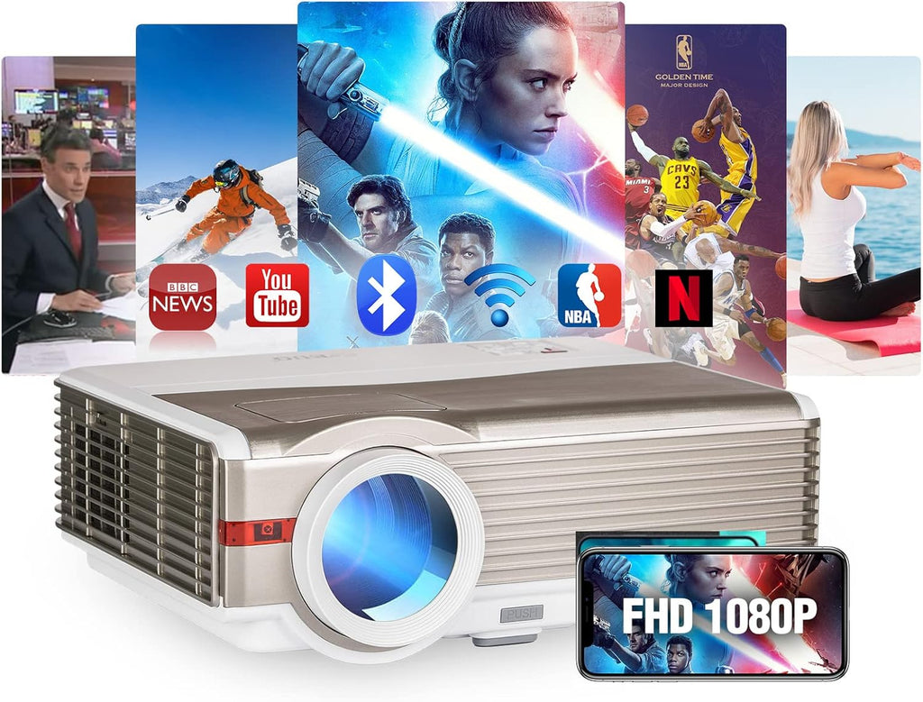 8000 Lumen FHD 1080P Smart Projector with WiFi, Bluetooth, Built-in OS T485