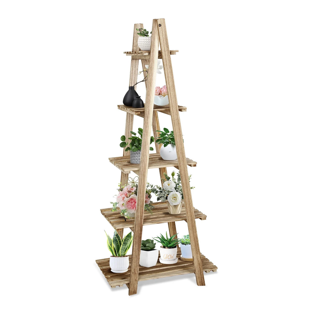 5-Tier Ladder Shelf Bookcase Storage Display Shelf Natural H148