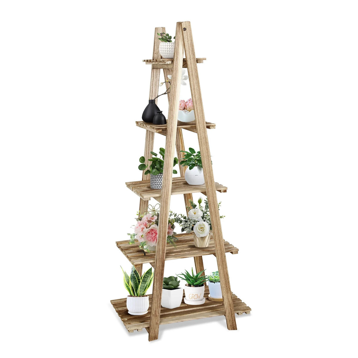 5-Tier Ladder Shelf Bookcase Storage Display Shelf Natural H148