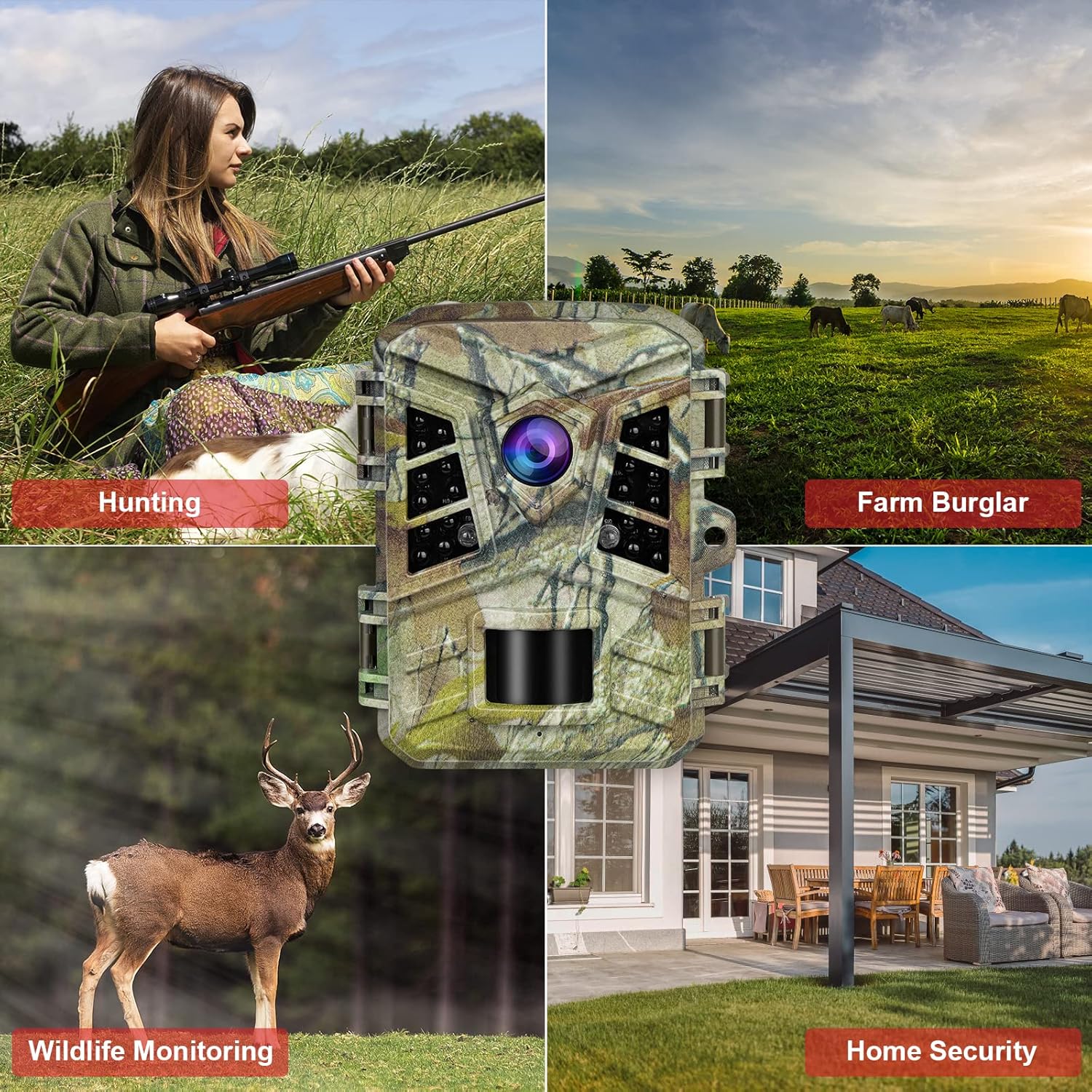 20MP 1080P Game Camera 120° Wide-Angle Motion Sensor IP66 Waterproof Hunting Cam Pack of 2 C679