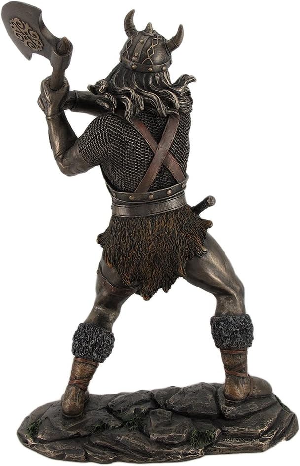 11.25 Tall Viking Axe Warrior Battle Stance Cold Cast Resin Antique Bronze Finish K3611