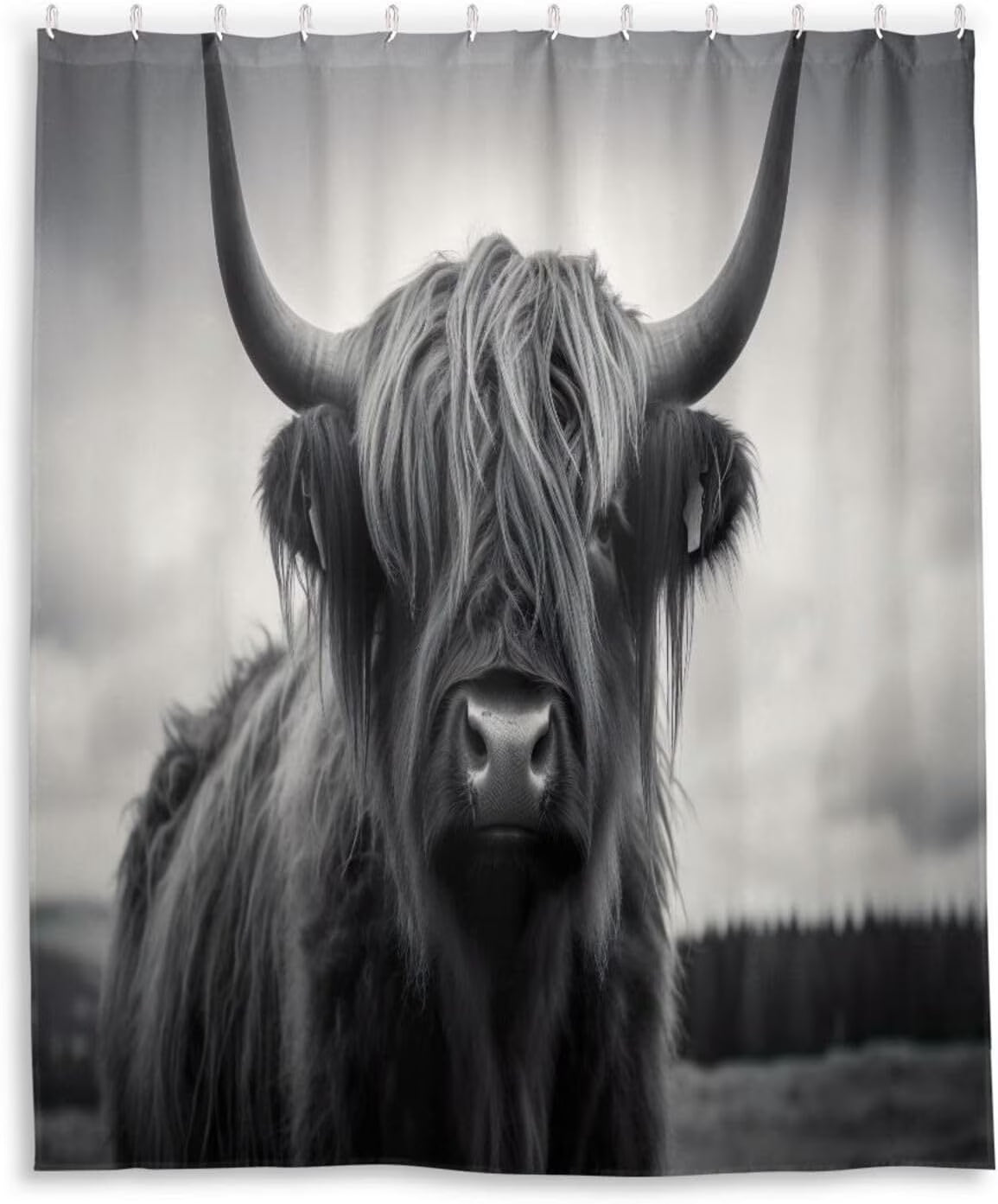 Watercolor Highland Cow Fabric Shower Curtain with Hooks 60x72 Inch T755