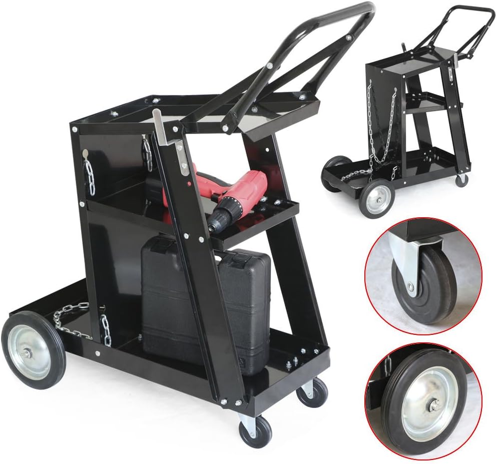 Black Heavy Duty Rolling Welding Cart with Wheels and Tank Storage K884800