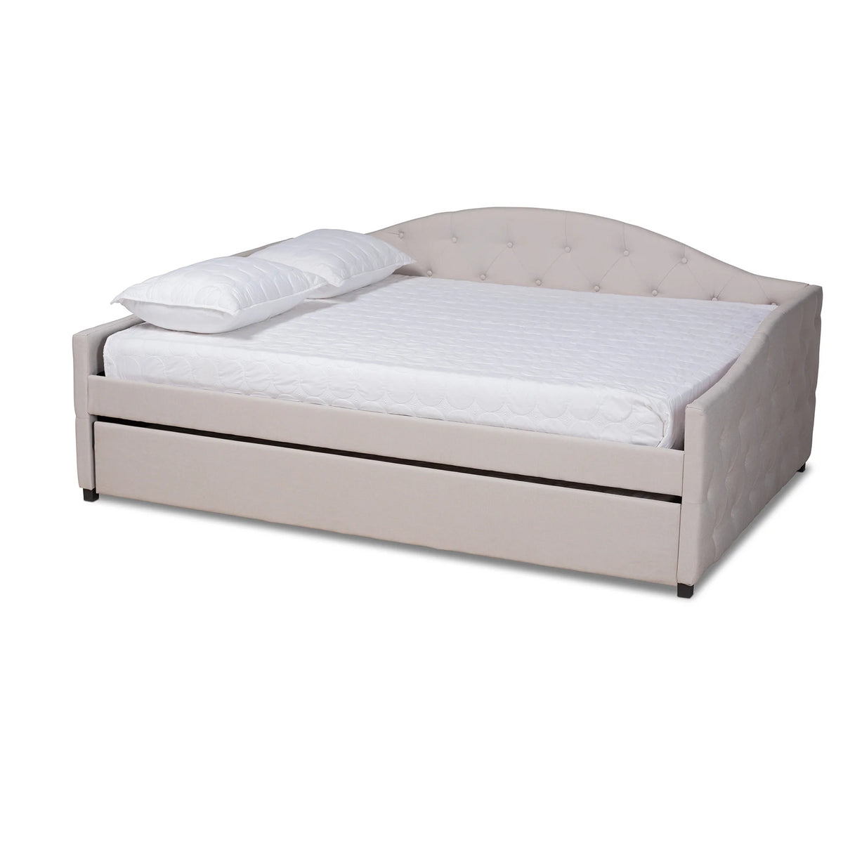 Beige/Black Upholstered Daybed with Trundle F964829