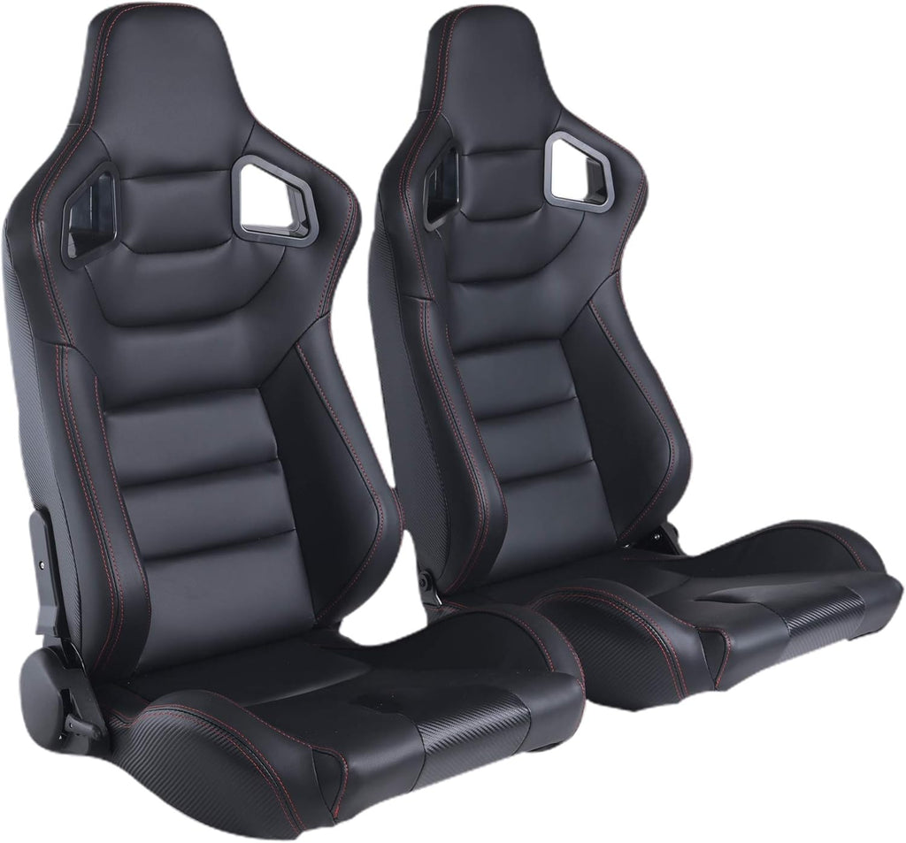 Racing Seats, 1 Pair Bucket Seats with Dual Lock Sliders, PVC Leather D798