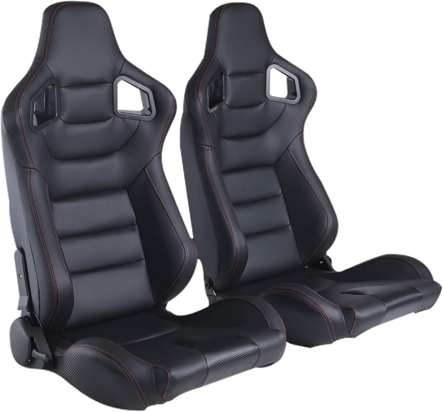 Racing Seats, 1 Pair Bucket Seats with Dual Lock Sliders, PVC Leather D798