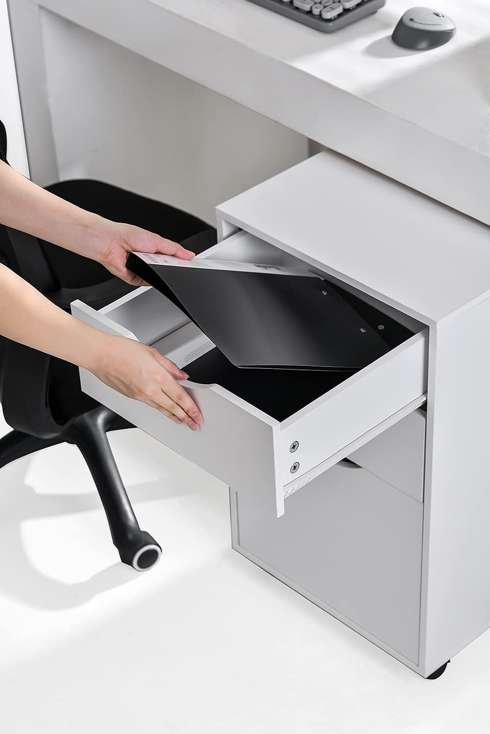White 3 Drawer Wooden Mobile Filing Cabinet with Wheels V871