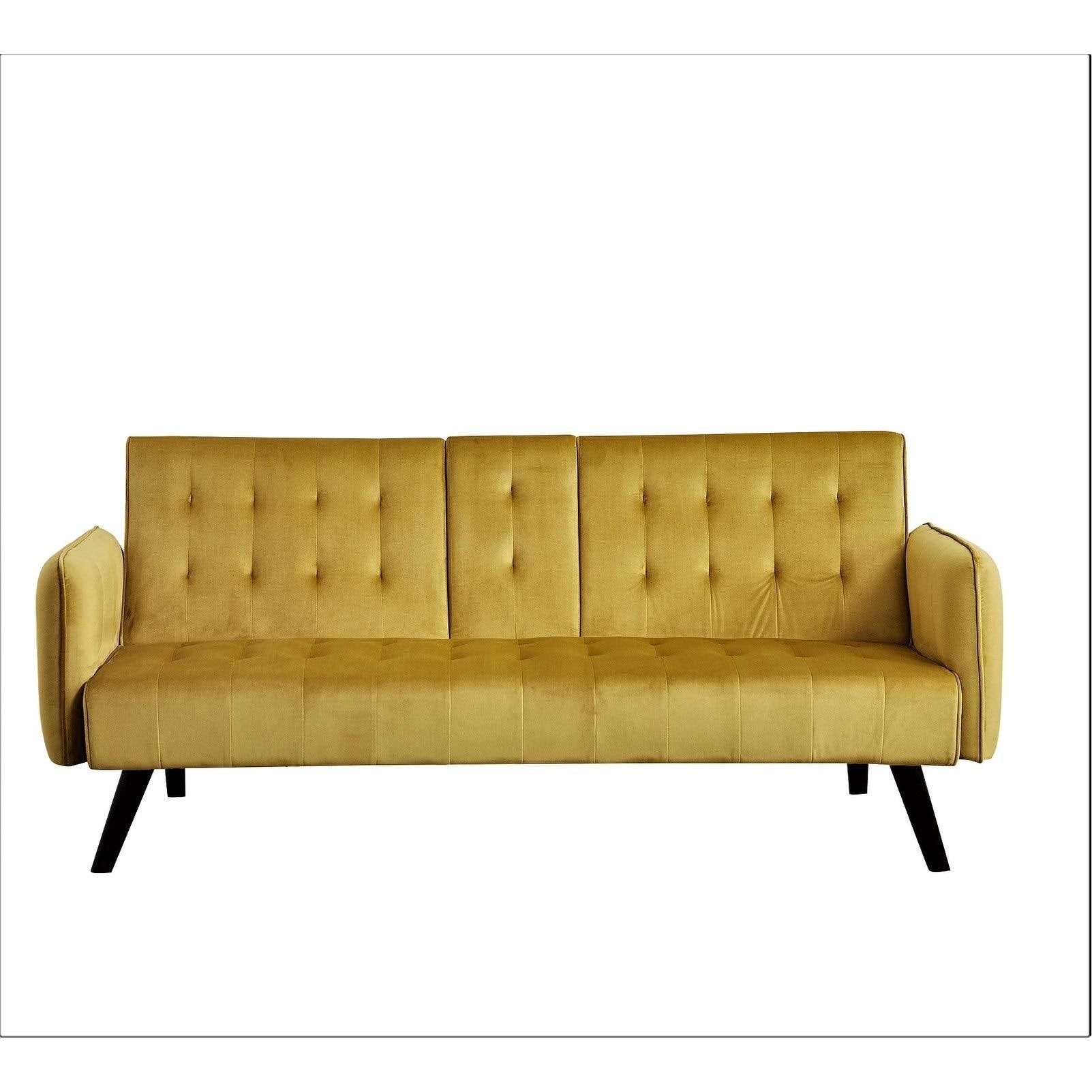 Yellow Tufted Convertible Velvet Sofa Bed with Cup Holder P329