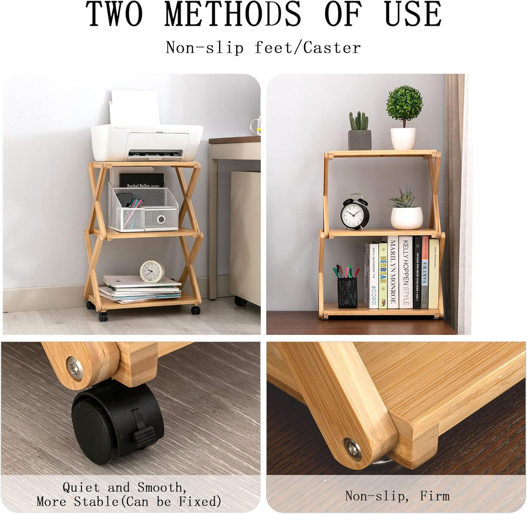 Bamboo 3-Tier Rolling Printer Cart with Storage I6746