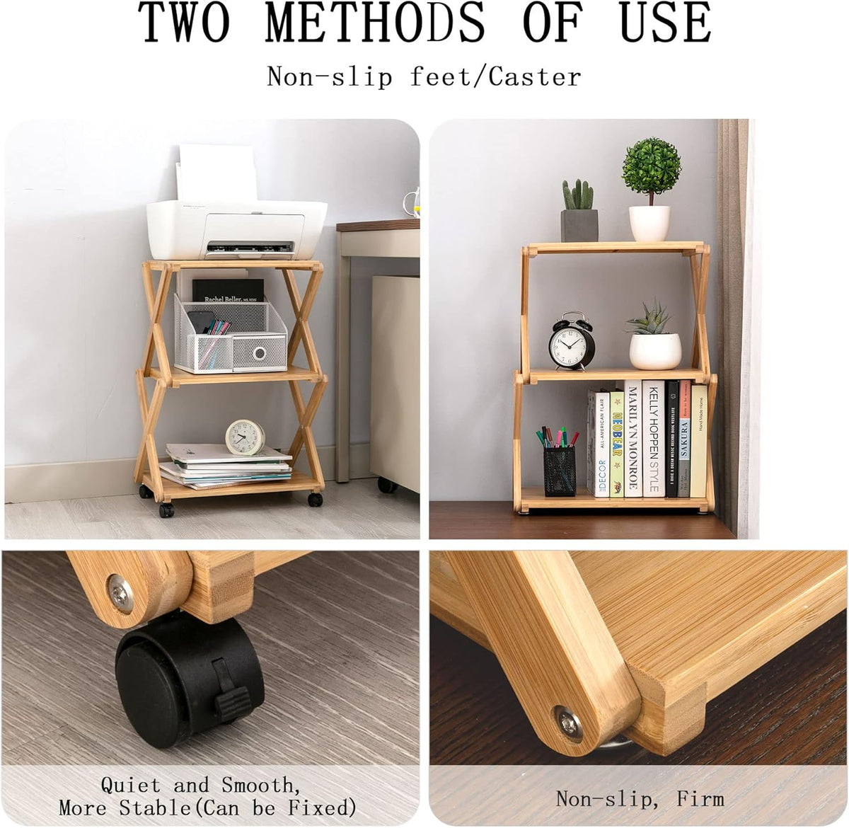 Bamboo 3-Tier Rolling Printer Cart with Storage I6746