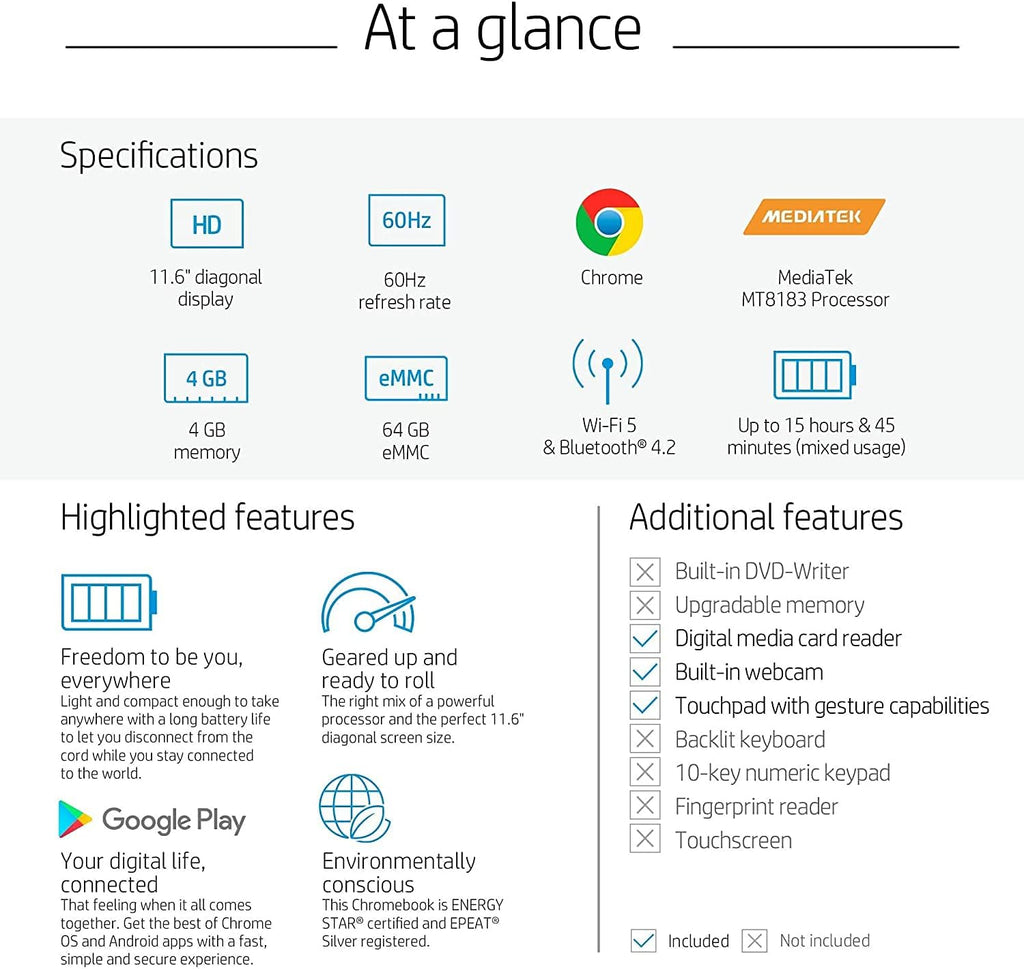 11.6 HD Anti-Glare Chromebook, 4GB RAM, 64GB eMMC R8940