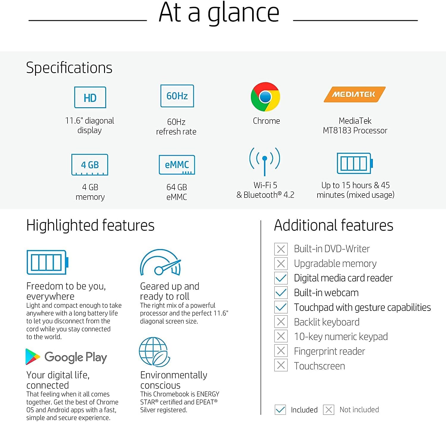 11.6 HD Anti-Glare Chromebook, 4GB RAM, 64GB eMMC R8940