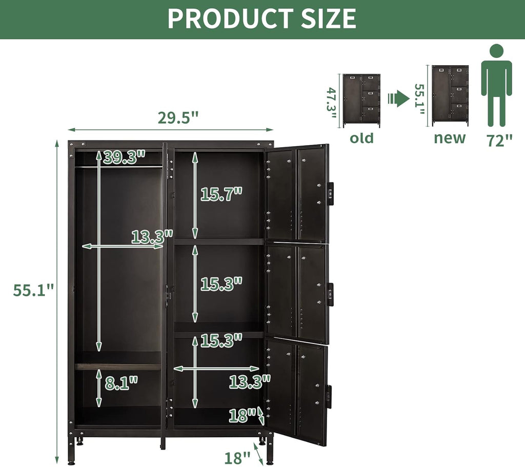 Metal Locker Storage Cabinet with Shelves and 6 Lockable Doors Q2989