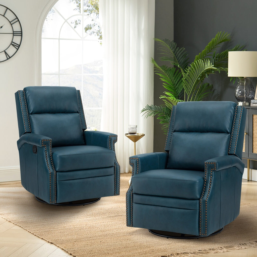 TURQUOISE Genuine Leather Swivel Recliner Set of 2 K81422