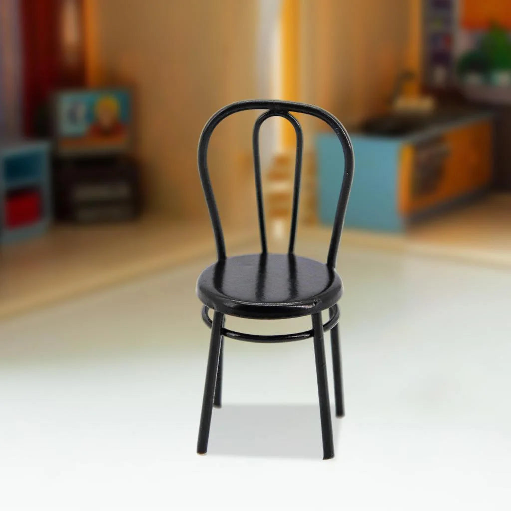 Black Metal Dollhouse Miniature Dining Furniture Seat X25880