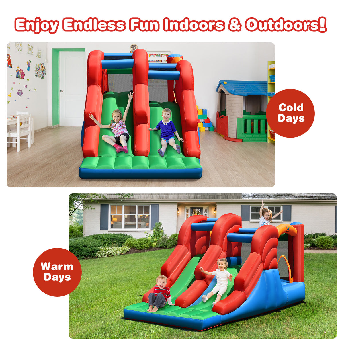 Inflatable Bounce House 3-in-1 Dual Slides Jumping Castle with Blower H8710