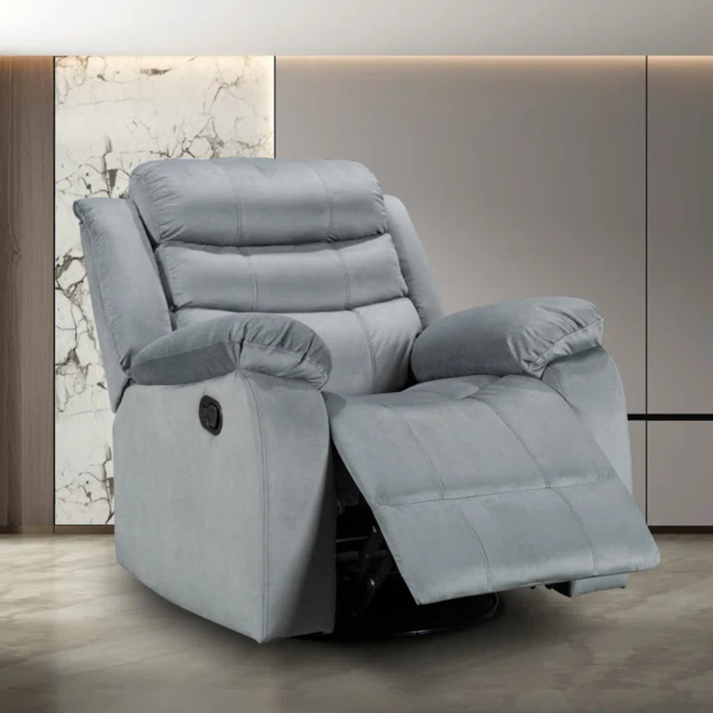 Gray Velvet Swivel Rocking Recliner Chair S54225