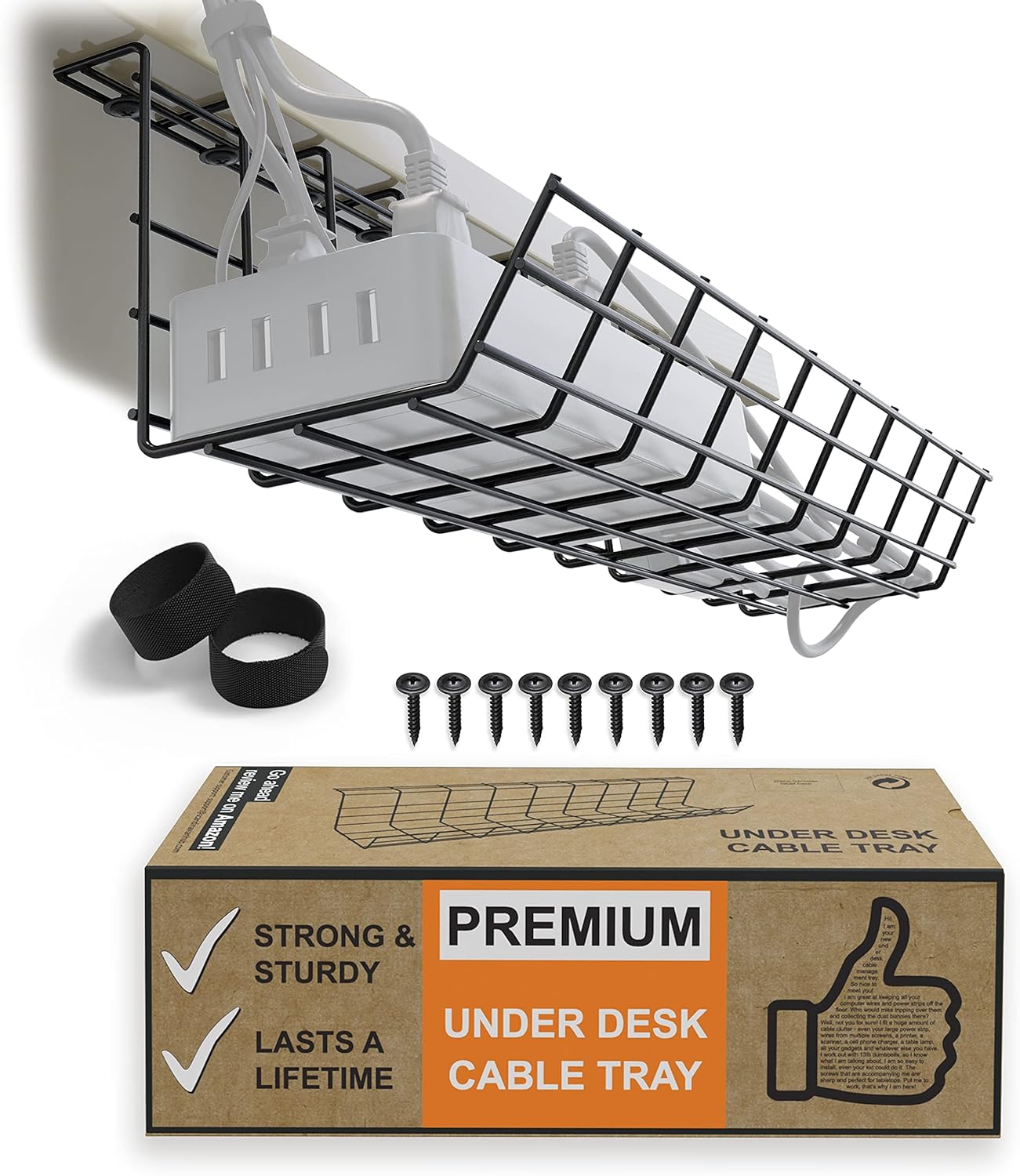 Black Wire Cable Management Tray, Set of 4X 17'', Pack of 2 X434