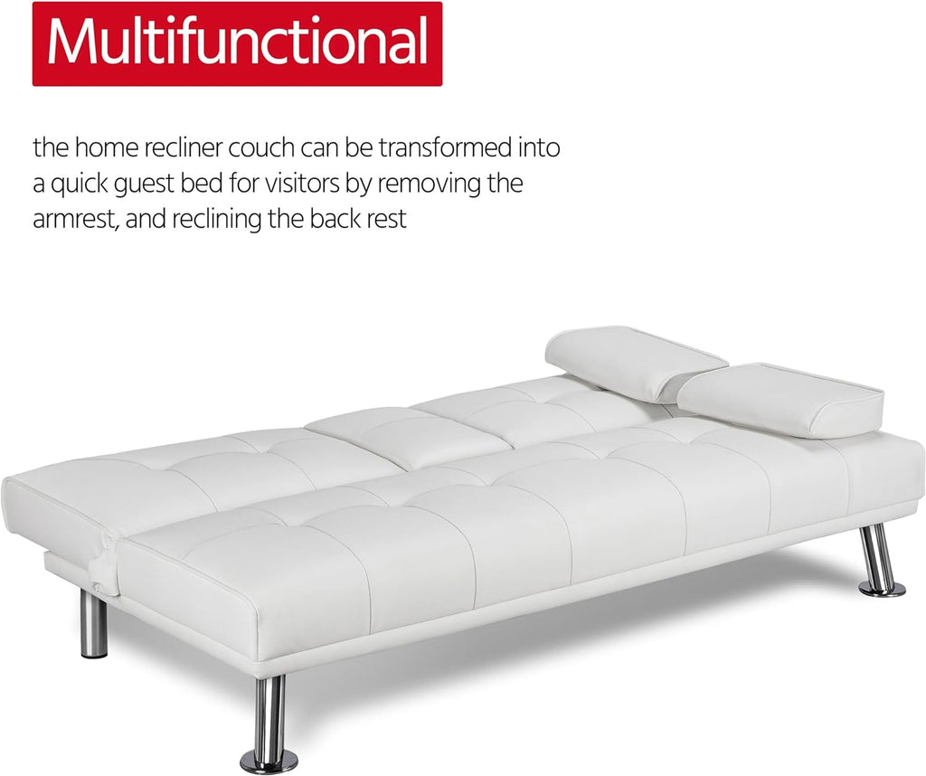 White Faux Leather Futon Set Convertible Sleeper Loveseat Daybed B149642