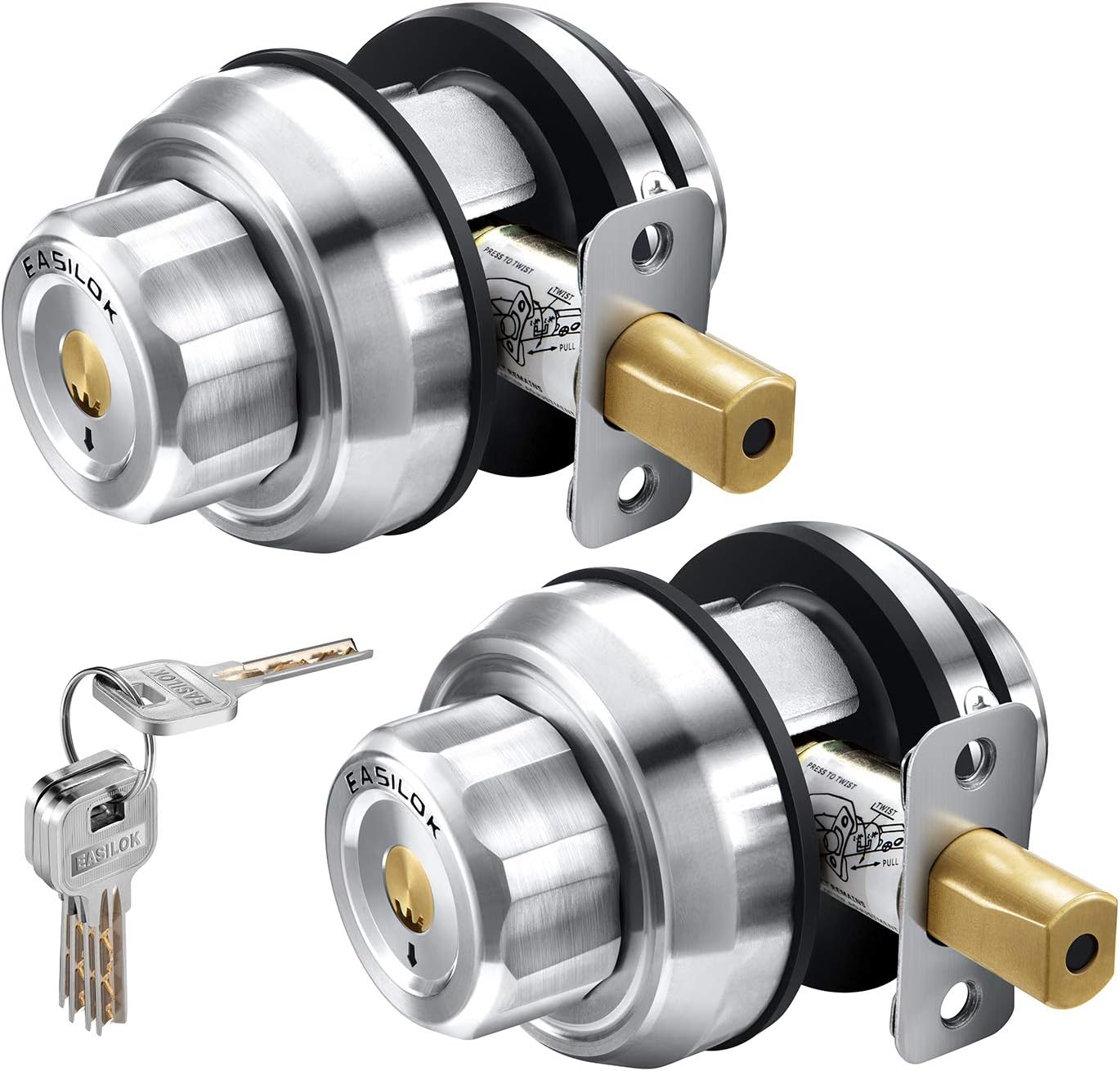 Keyless Twist to Lock Deadbolt Lock, 304 Stainless Steel Front Door Lock, Single Cylinder Deadbolt and Door Knob N897925