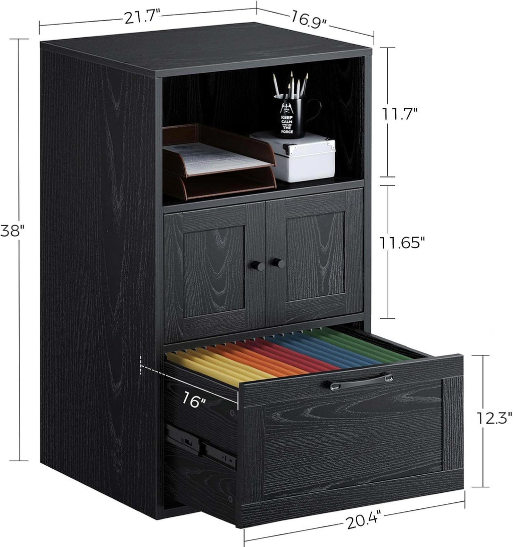 Black File Cabinet with Drawer and Storage Shelf M845