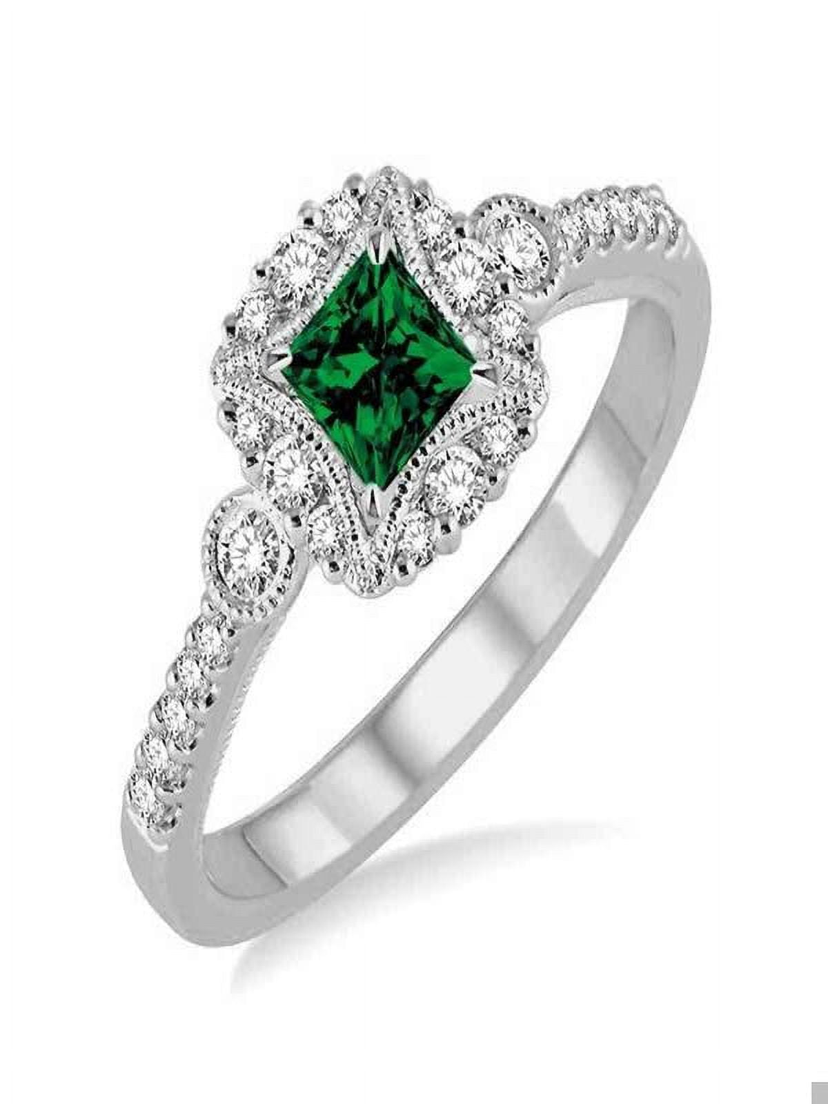 Emerald and Diamond Engagement Ring in 14k White Gold N354