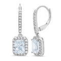 Emerald Cut Halo Drop Dangle Earrings Lever Back K5507