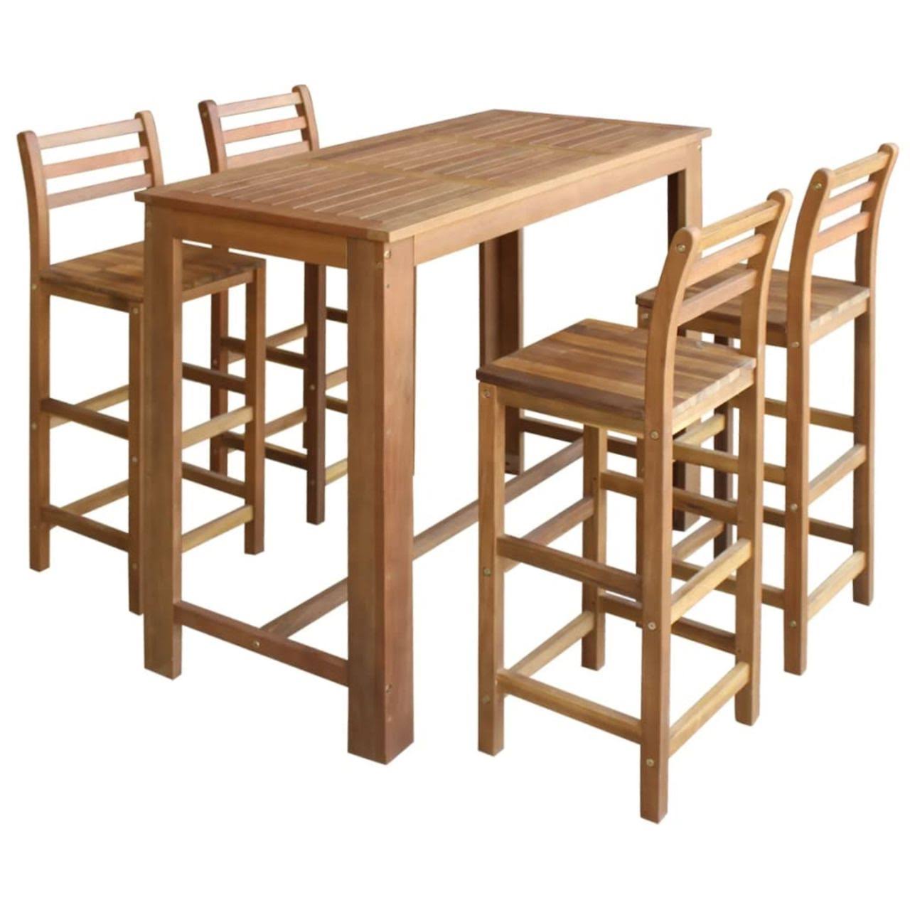 5 Pieces Solid Acacia Wood Bar Table and Chair Set G813698