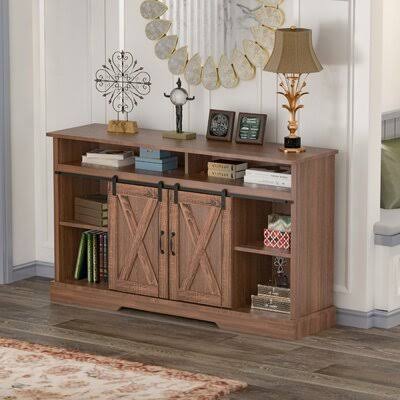 Solid Wood Farmhouse Buffet Sideboard with Sliding Barn Door O35288