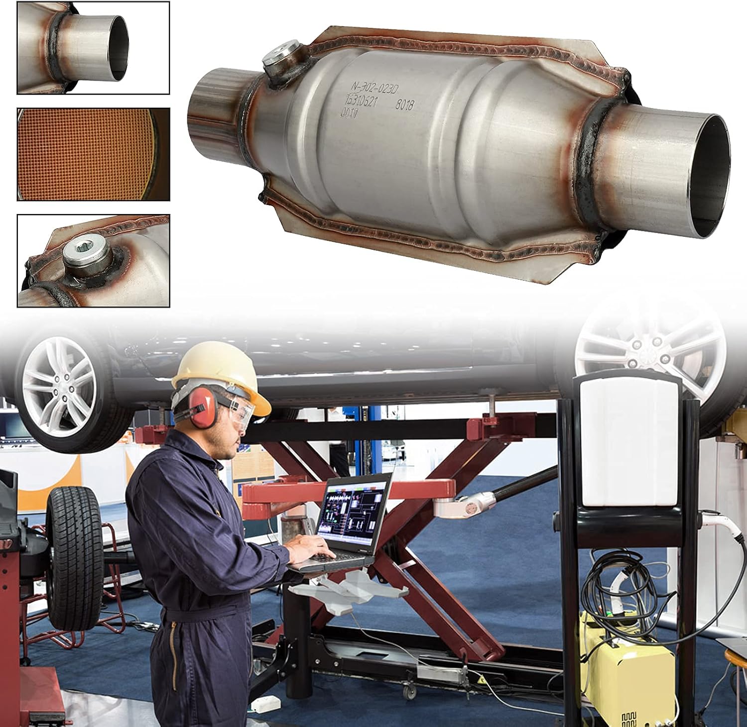 2.25" Inlet/Outlet Universal Catalytic Converter with O2 Port & Heat Shield, Pack of 2 U651