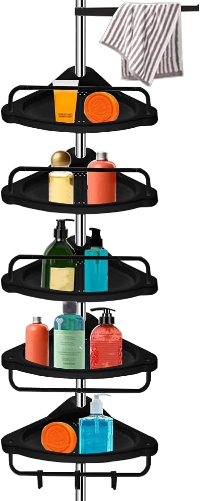Black Stainless Steel 5-Shelf Tension Pole Shower Caddy P584