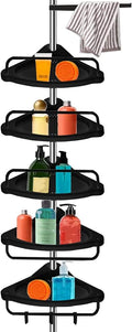 Black Stainless Steel 5-Shelf Tension Pole Shower Caddy P584