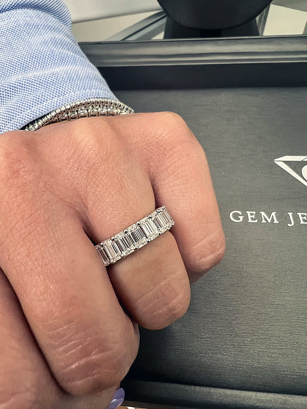 6 Carat Emerald Cut Diamond Eternity Band G290