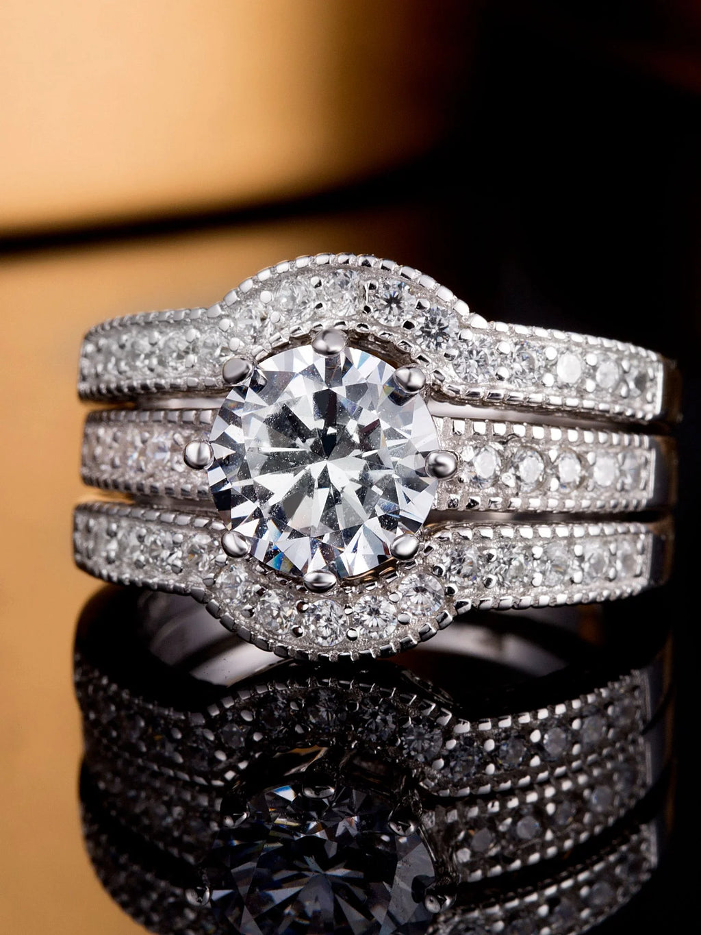Sterling Silver CZ Engagement Ring Set Z91676