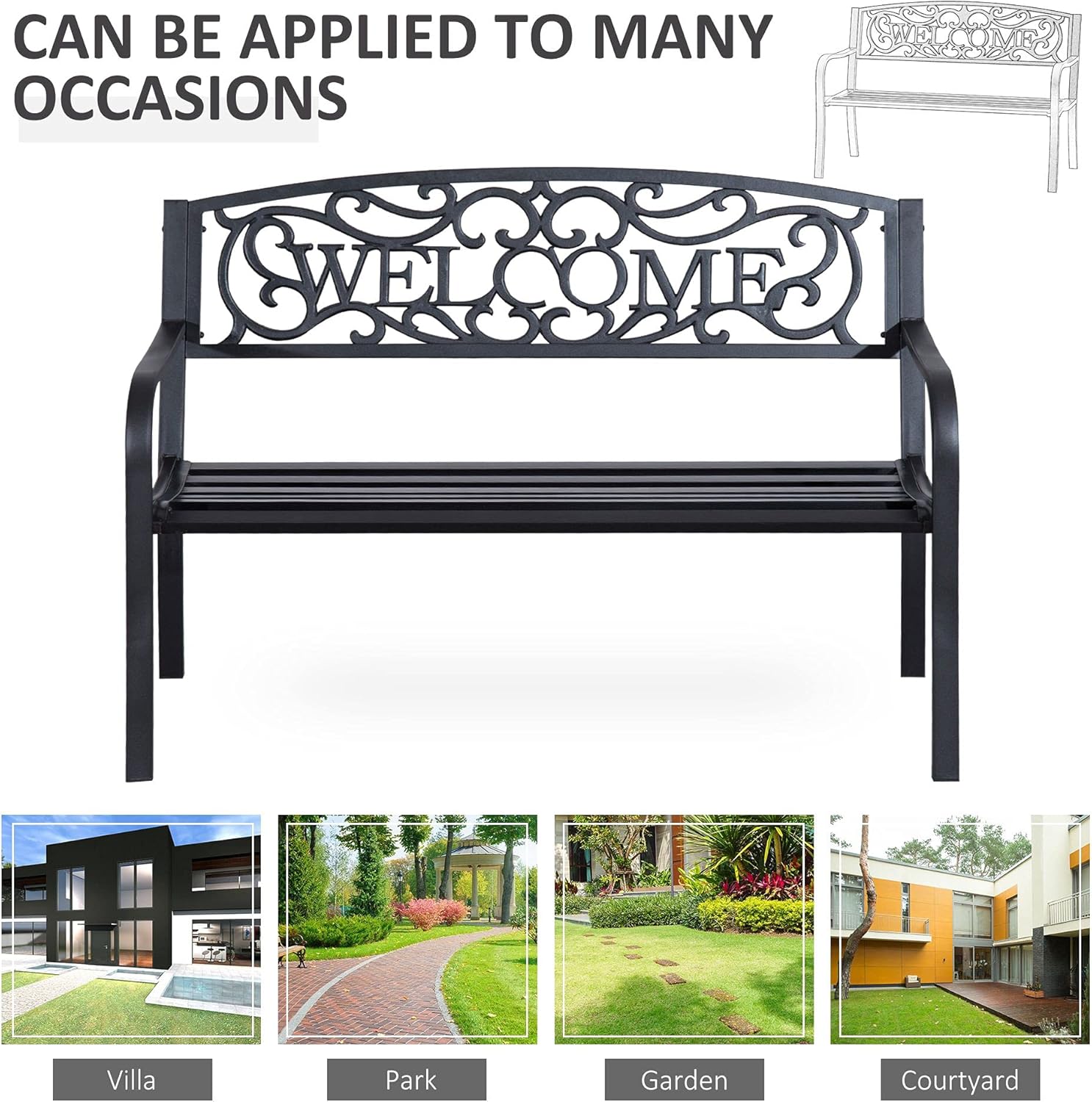 50 2-Person Garden Bench Loveseat with Cast Iron Decorative Vines G8020