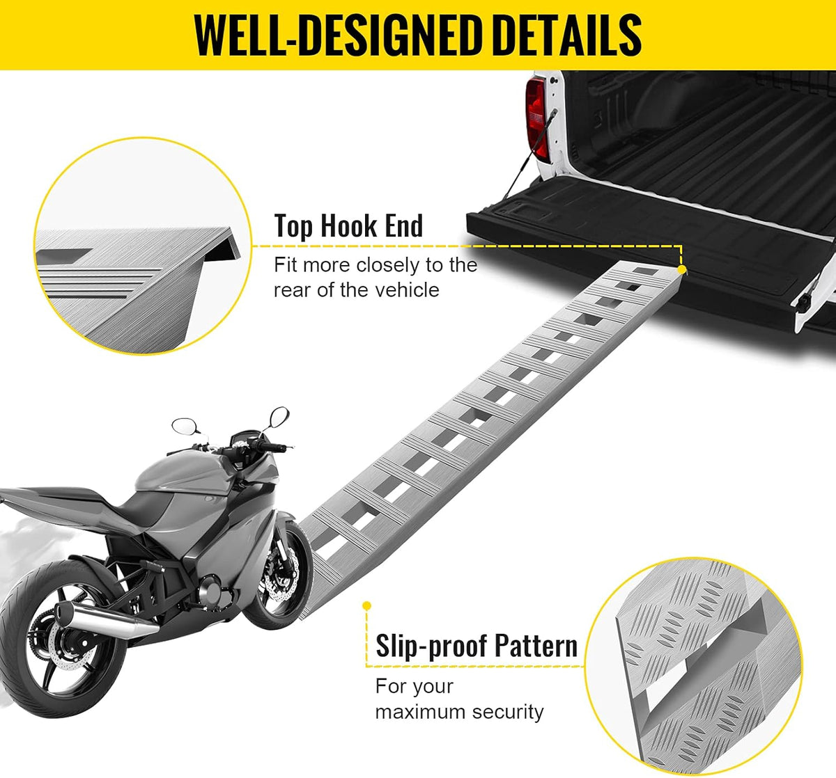 84'' X 15'' Aluminum Trailer Ramps 6000LBS Total Beavertail Hook End 1 Pair N4556