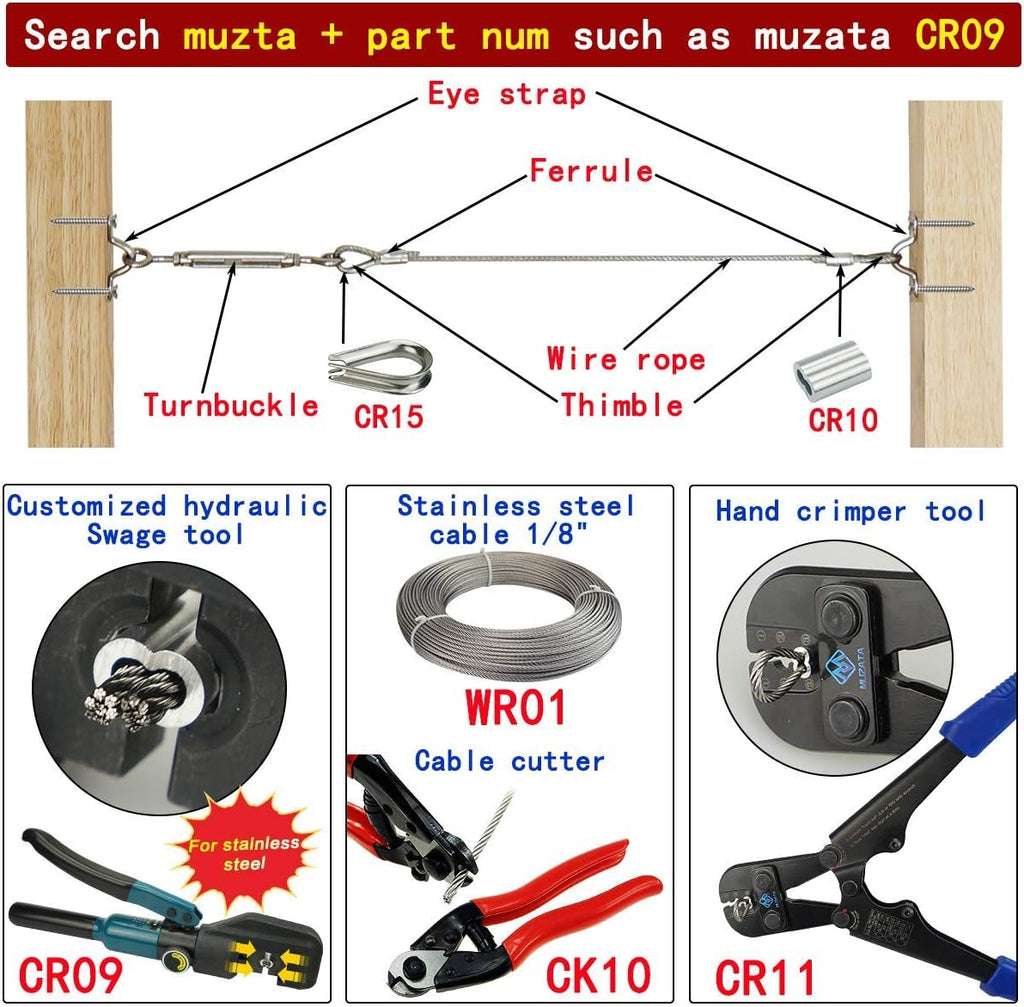 40Set 1/8 Cable Railing Kit Hardware Heavy Duty Turnbuckle M5 Eye to Eye Stainless Steel Angle Adjustable W33527