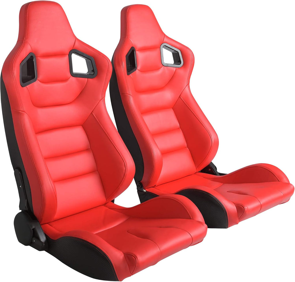 Racing Seats, 1 Pair Bucket Seats with Dual Lock Sliders, PVC Leather D798