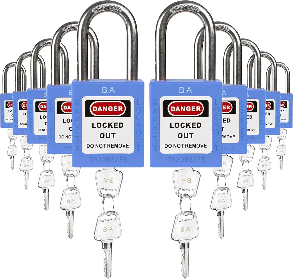 Green Keyed Alike Safety Padlocks, 10 Pack, 2 Keys Per Lock O890