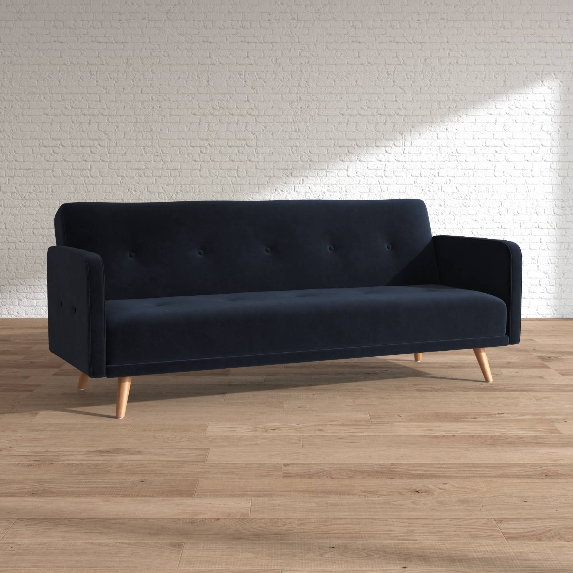 Dark Blue Velvet Sofa Bed with Solid Pine Wood Frame L54758
