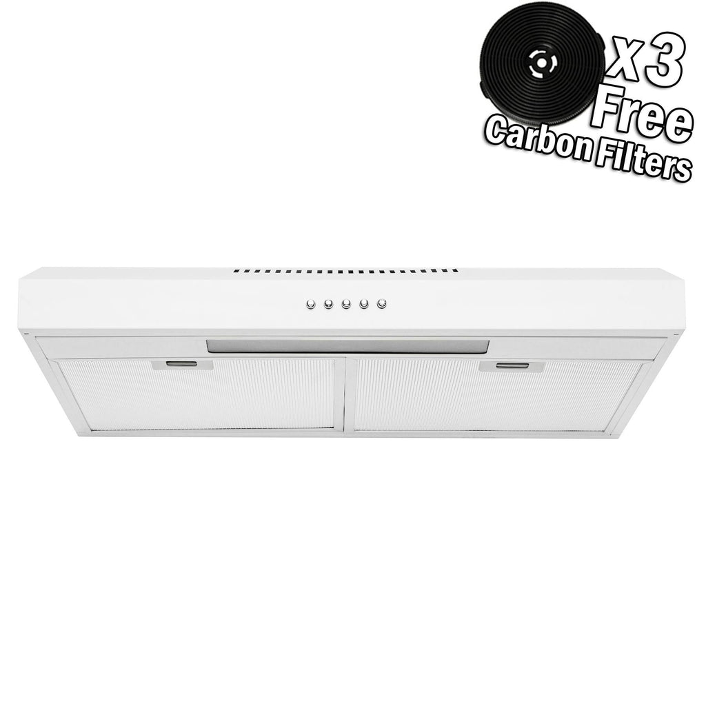 24x22 Under Cabinet White Stainless Steel Kitchen Range Hood Cooking Fan with Carbon Filters B7009