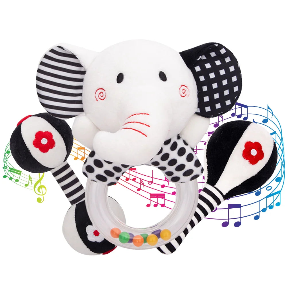 3PCS Soft High Contrast Black and White Plush Baby Rattles N701