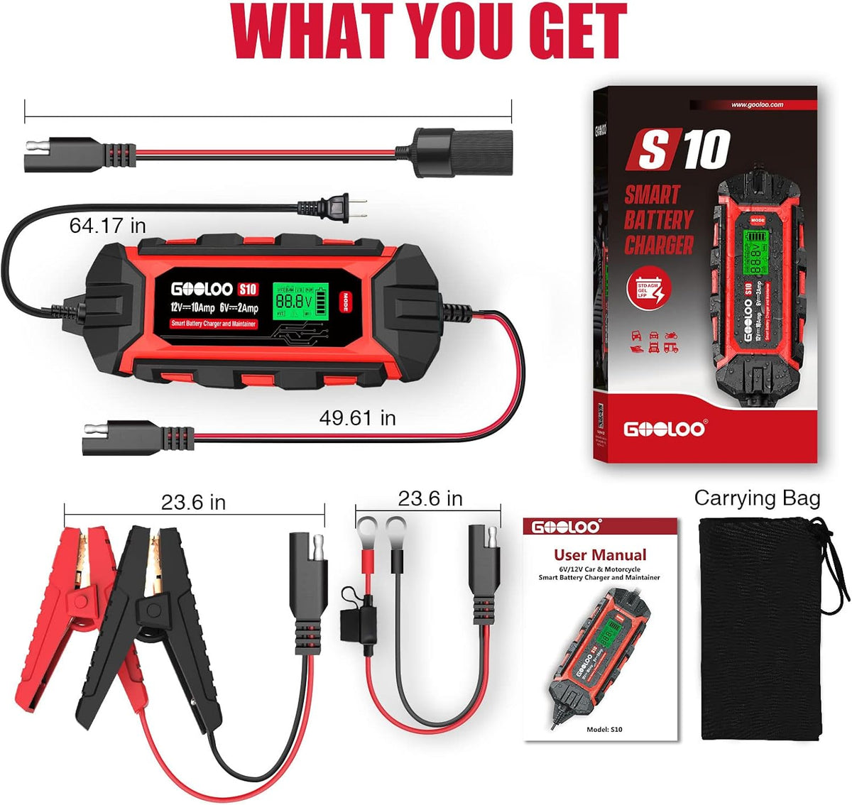 10-Amp 6V 12V Fully Automatic Battery Charger Maintainer, Pack of 2 M48130